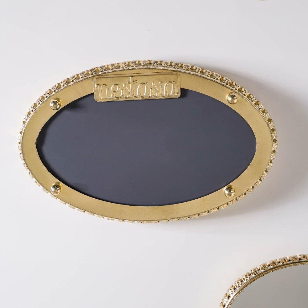 Set Of 3 Oval Metal Tray Gold Nestasia