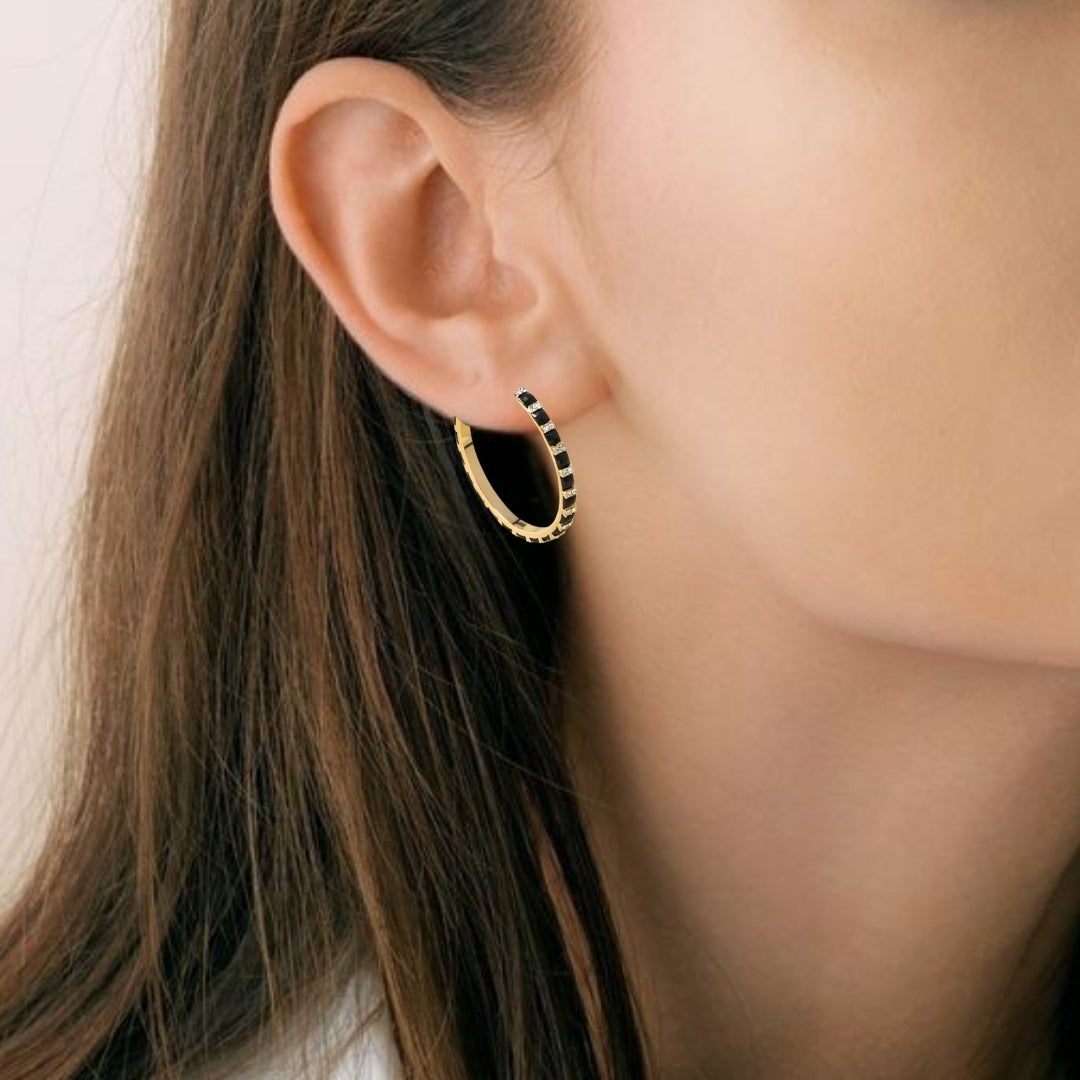 Gold And Black Lattice Hoop Earrings Nestasia