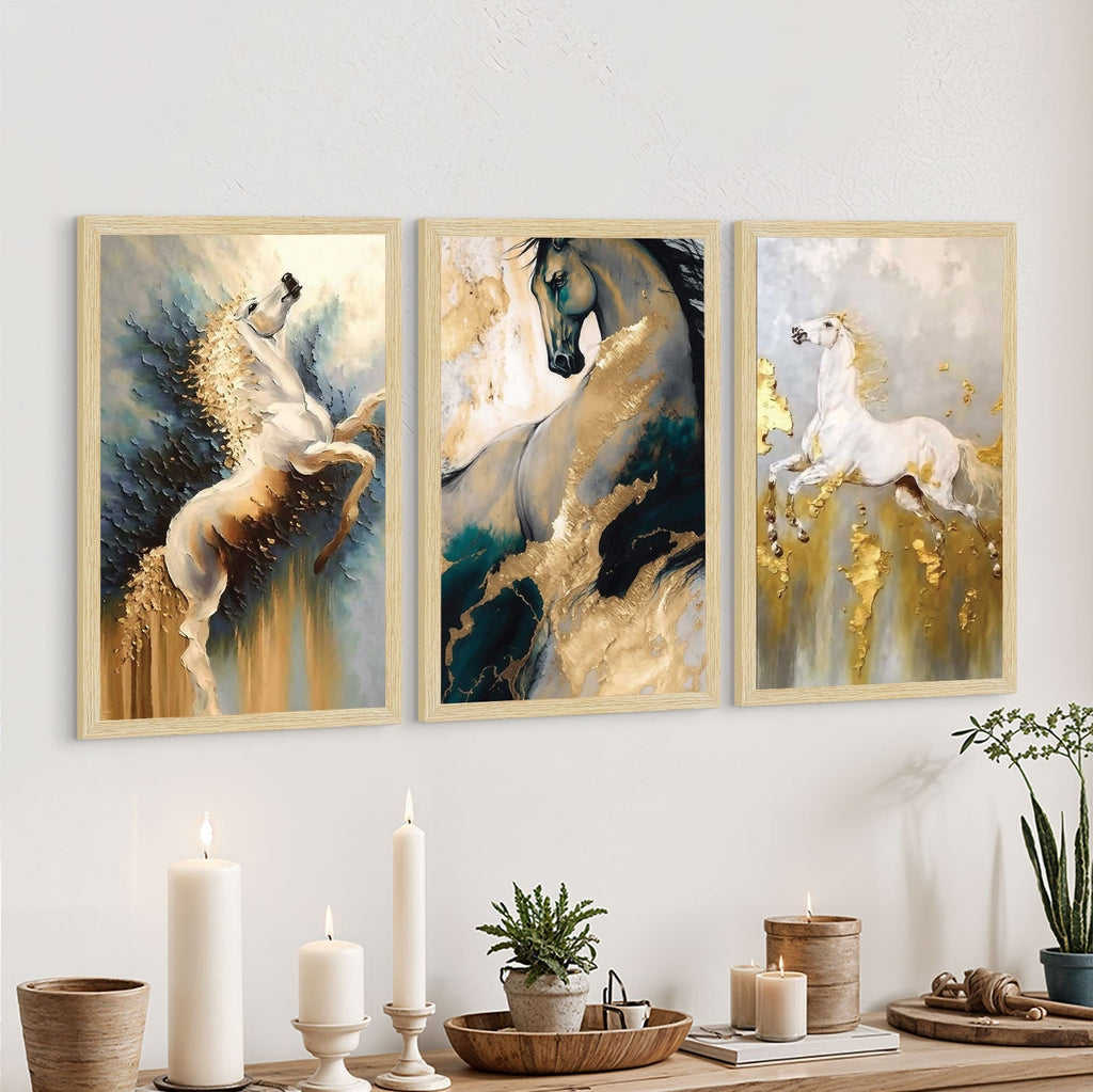 Horses Abstract Art Paintings, Painting For Wall Living Room, Set of 3 AXIII-25-HOR ArtX