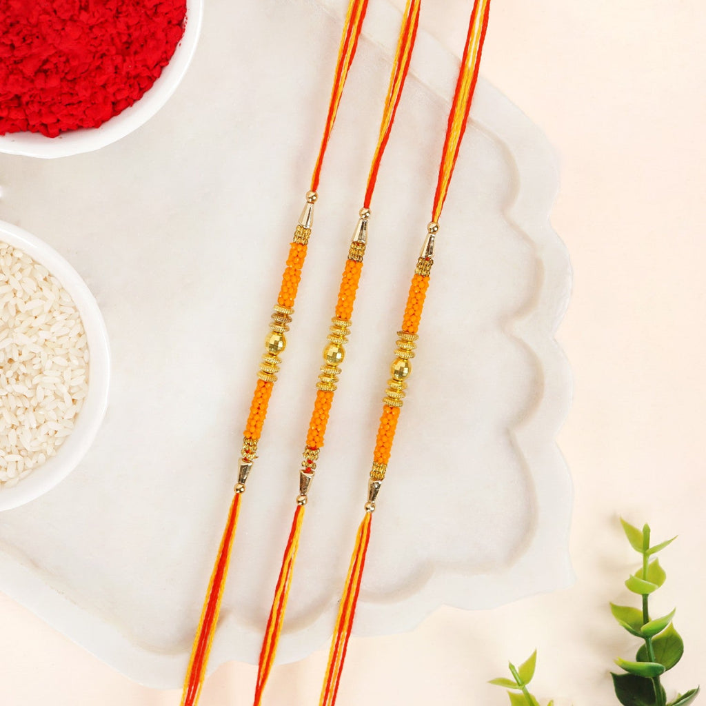 Golden Beads Orange Rakhi Gift Set Nestasia