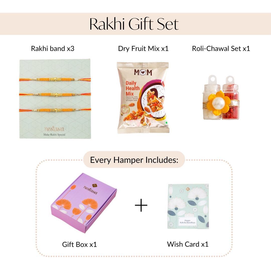 Golden Beads Orange Rakhi Gift Set Nestasia
