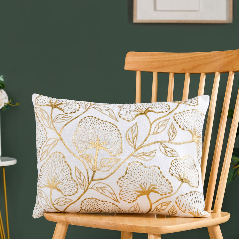 Golden Blooms Cotton Cushion Cover 50x36cm Nestasia