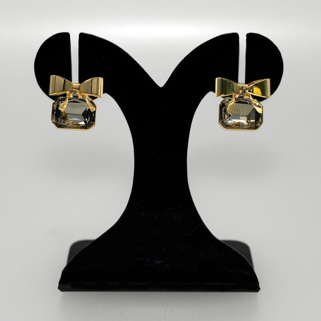 Golden Bow Jeweled Studs Nestasia