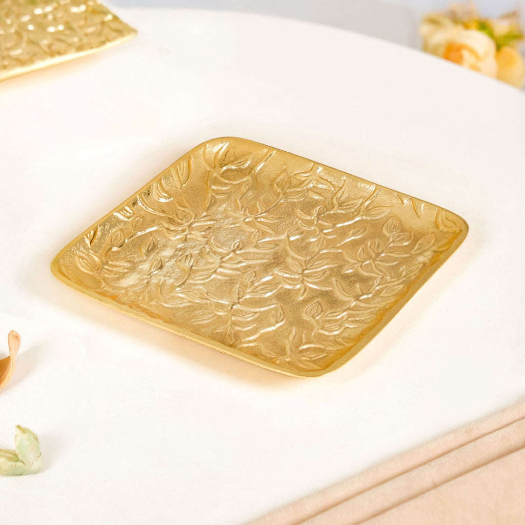 Golden Crest Floral Metal Decorative Tray Nestasia