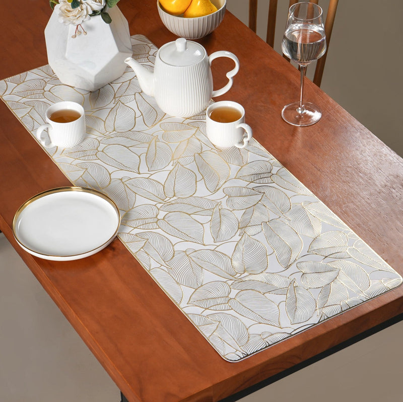 Leaf Embossed Golden Table Runner 91x35cm Nestasia