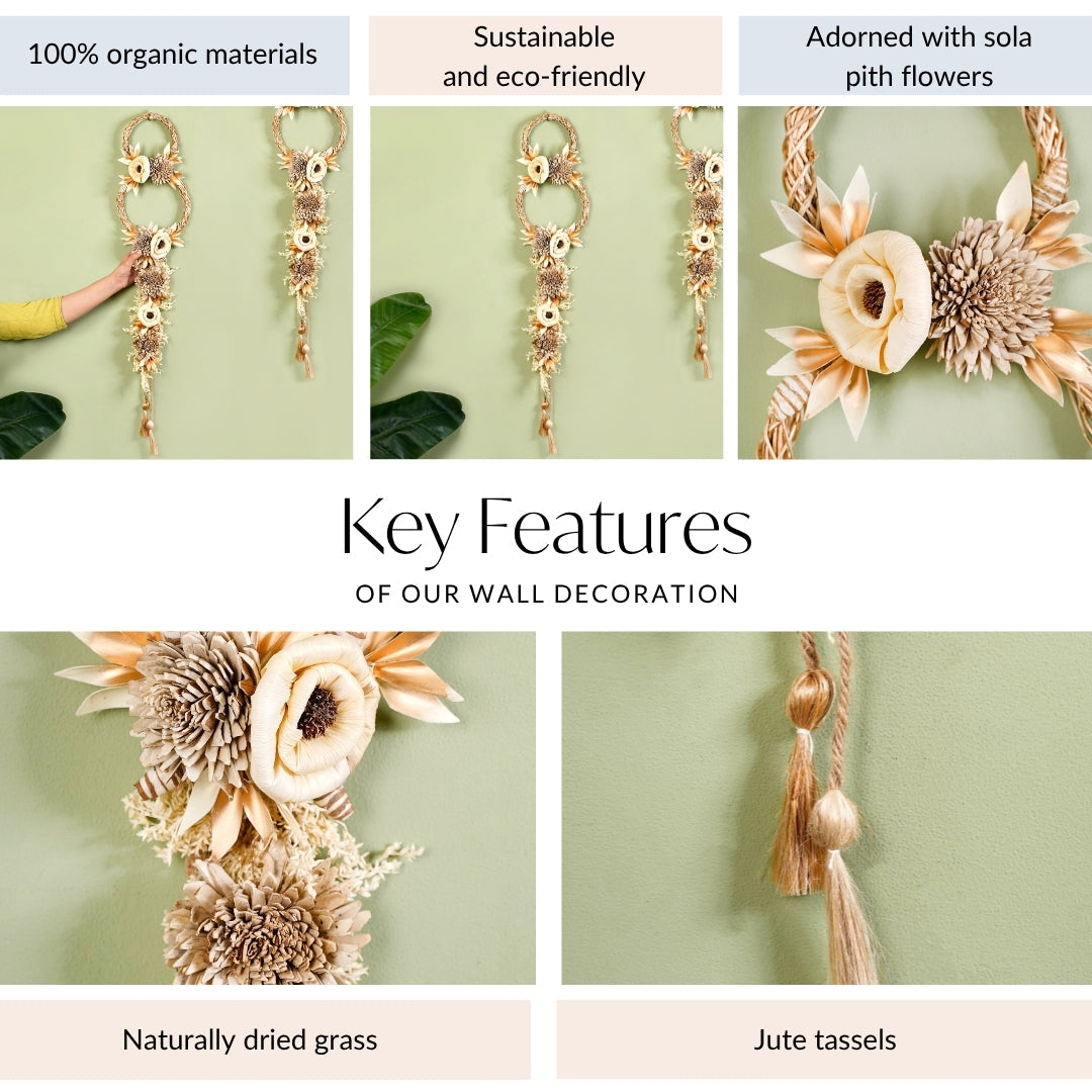 Golden Rings Dried Natural Flower Wall Hanging Nestasia