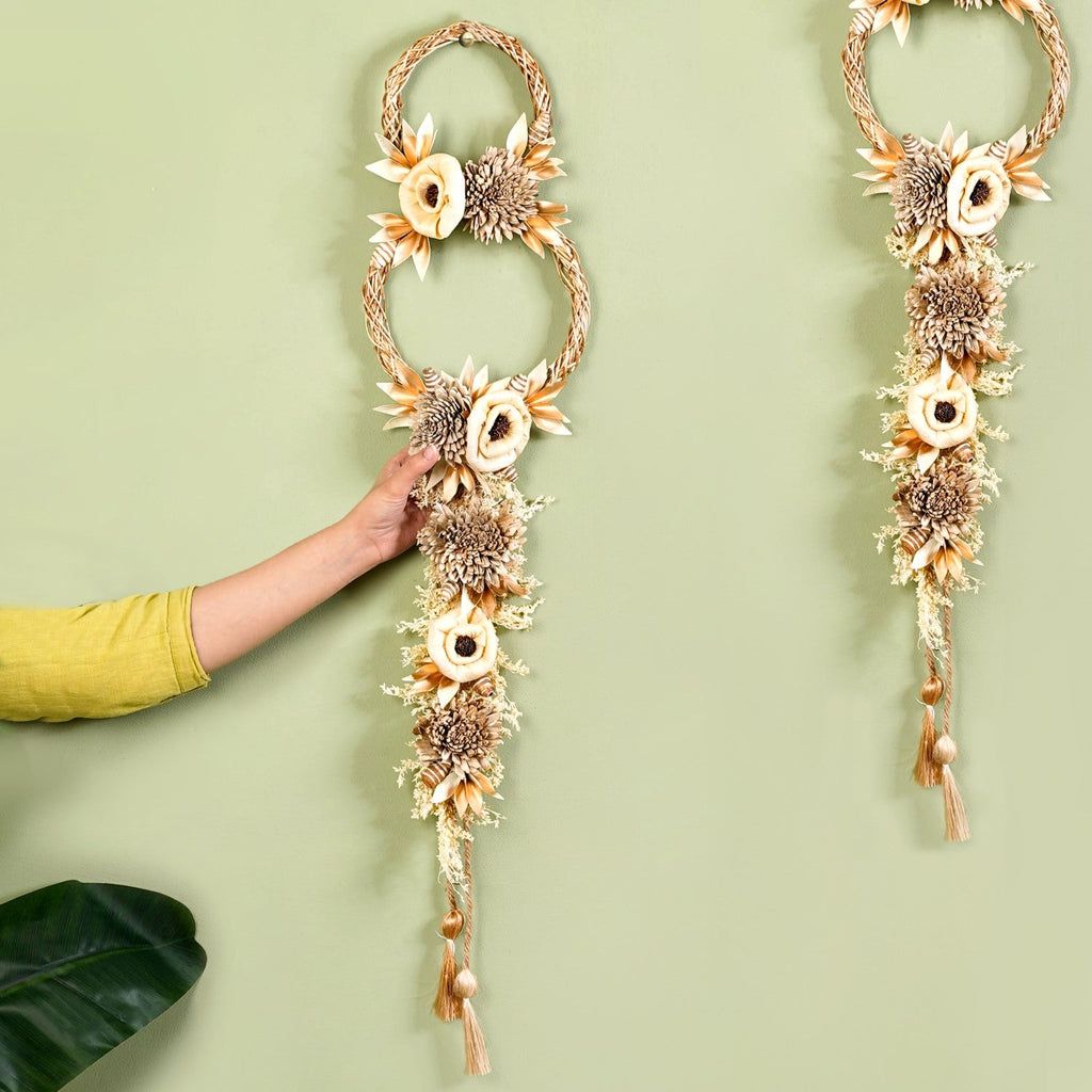 Golden Rings Dried Natural Flower Wall Hanging Nestasia