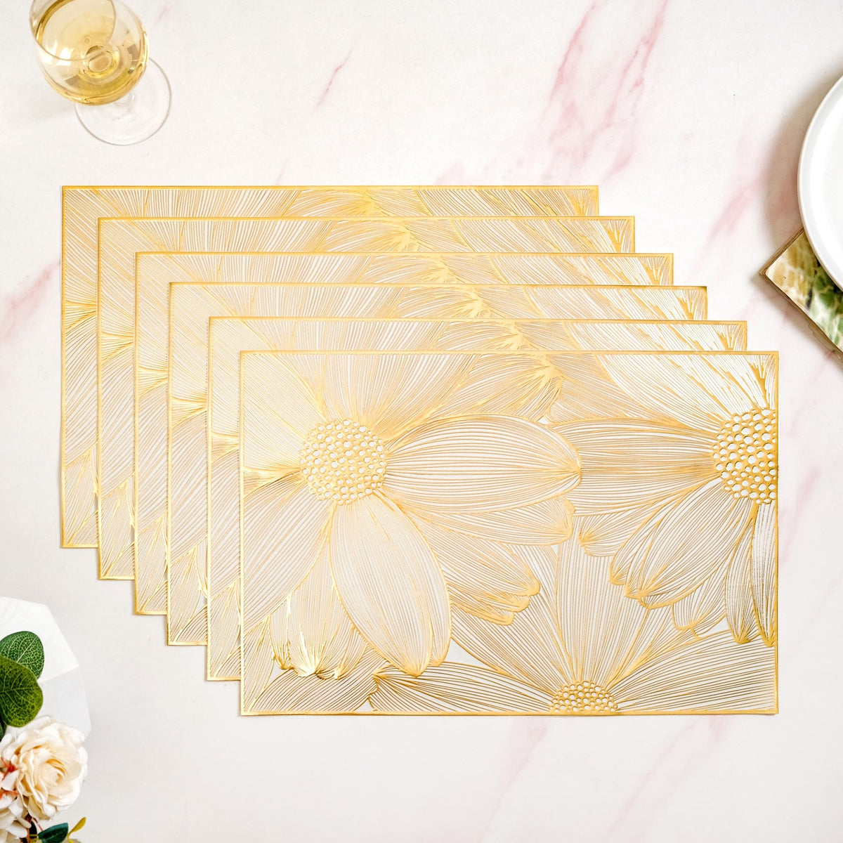 Luxe Golden Petals Table Mat Set Of 6 Nestasia