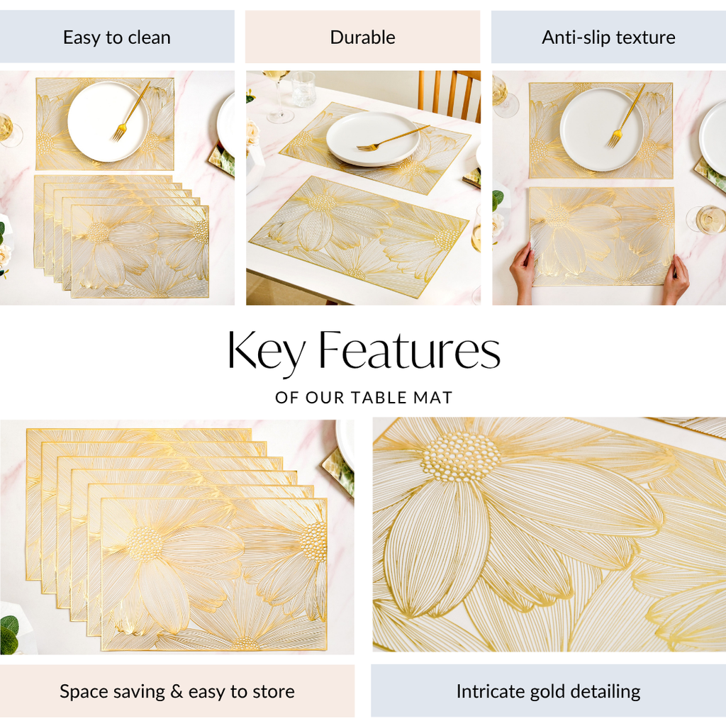 Luxe Golden Petals Table Mat Set Of 6 Nestasia
