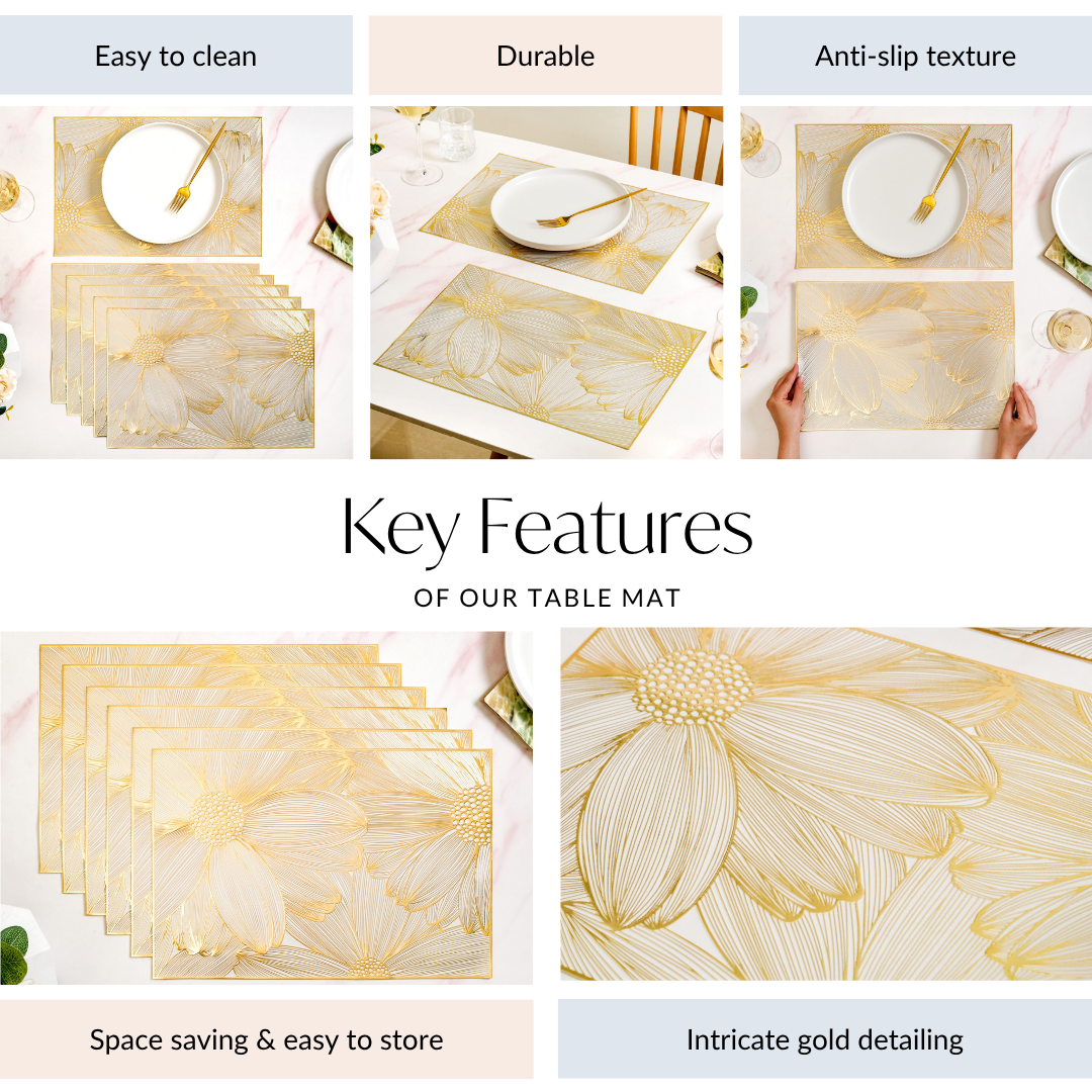Luxe Golden Petals Table Mat Set Of 6 Nestasia
