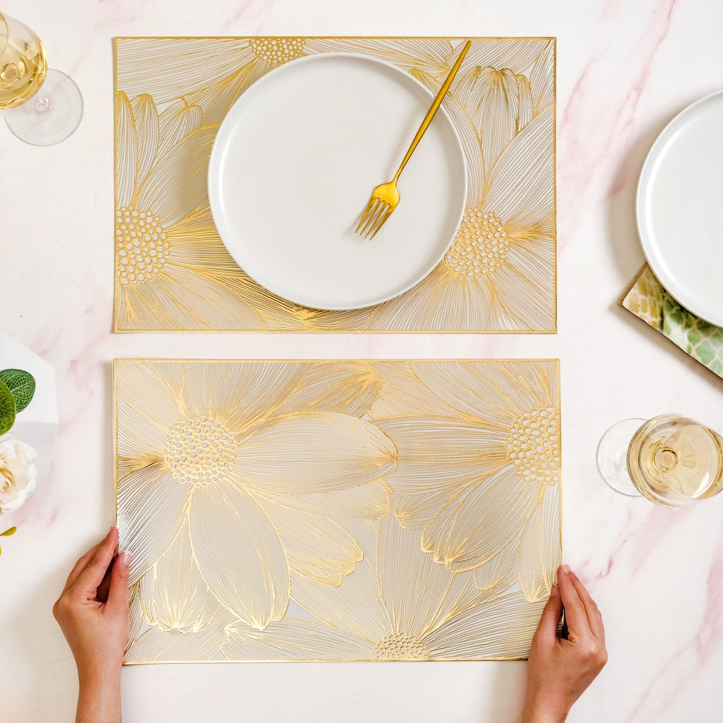 Luxe Golden Petals Table Mat Set Of 6 Nestasia