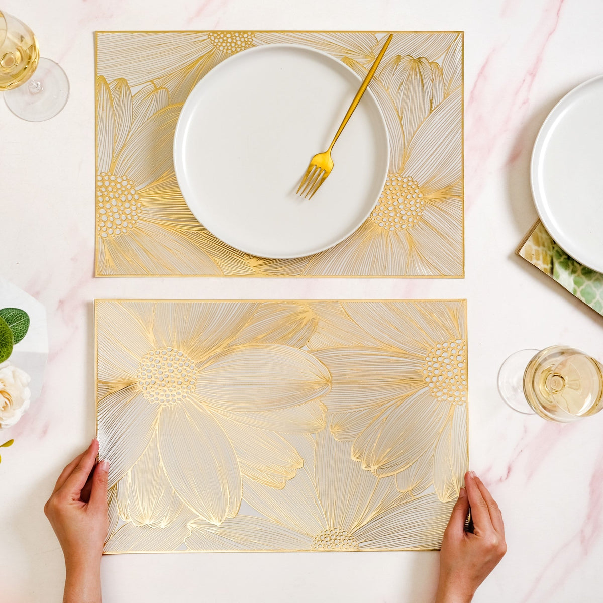Luxe Golden Petals Table Mat Set Of 6 Nestasia