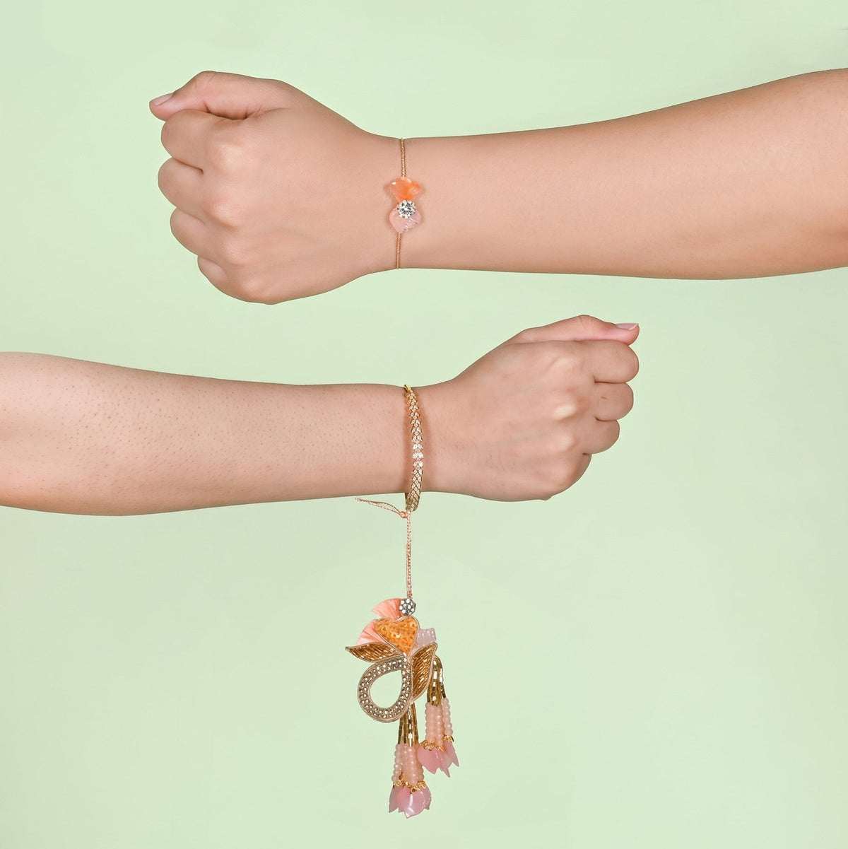 Peach Radiance Rakhi Lumba Set Nestasia
