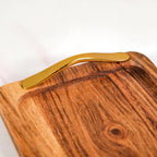 Rectangle Wooden Serving Tray With Gold Handles Set Of 2 Nestasia