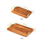 Rectangle Wooden Serving Tray With Gold Handles Set Of 2 Nestasia