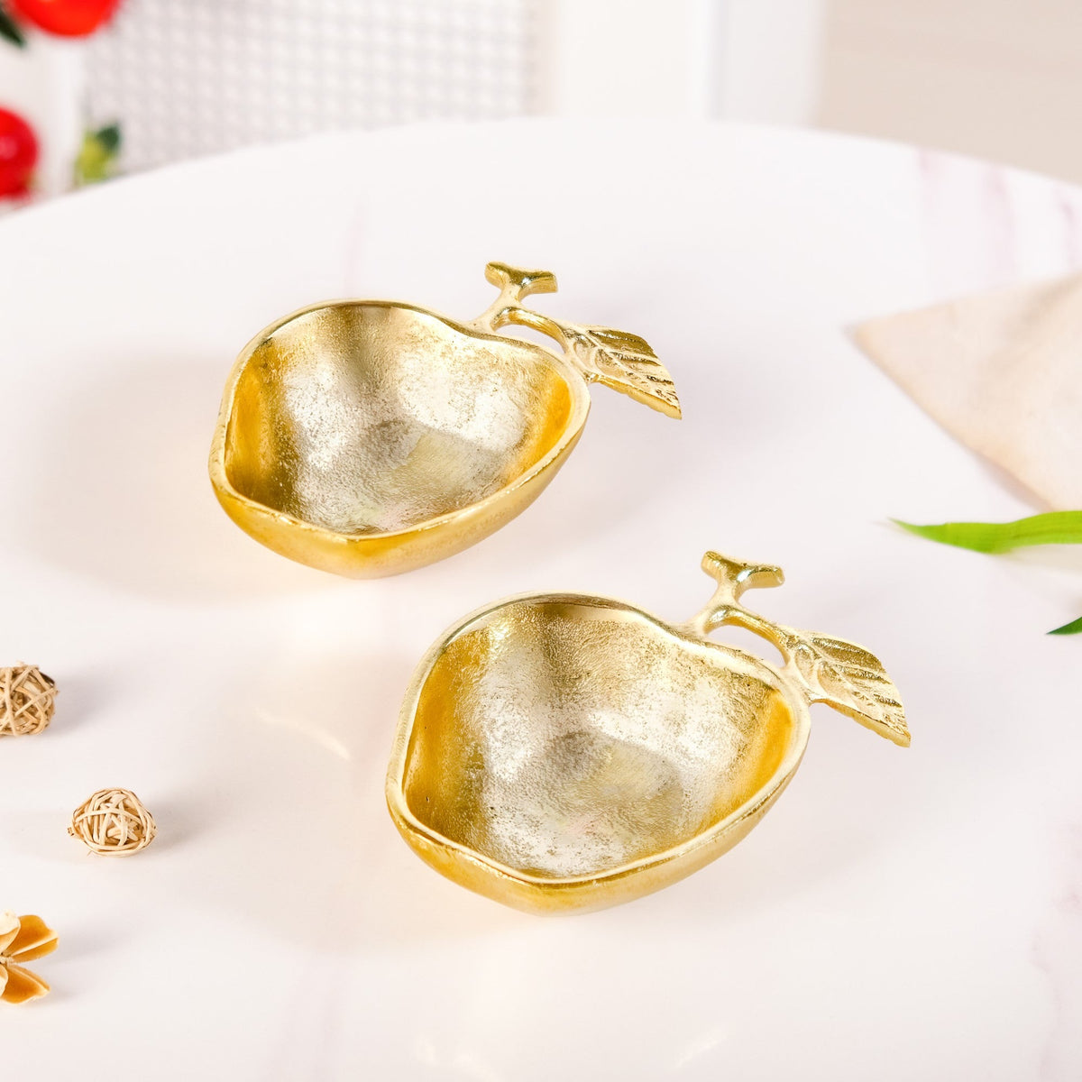 Golden Apple Trinket Bowl Set Of 2 Nestasia
