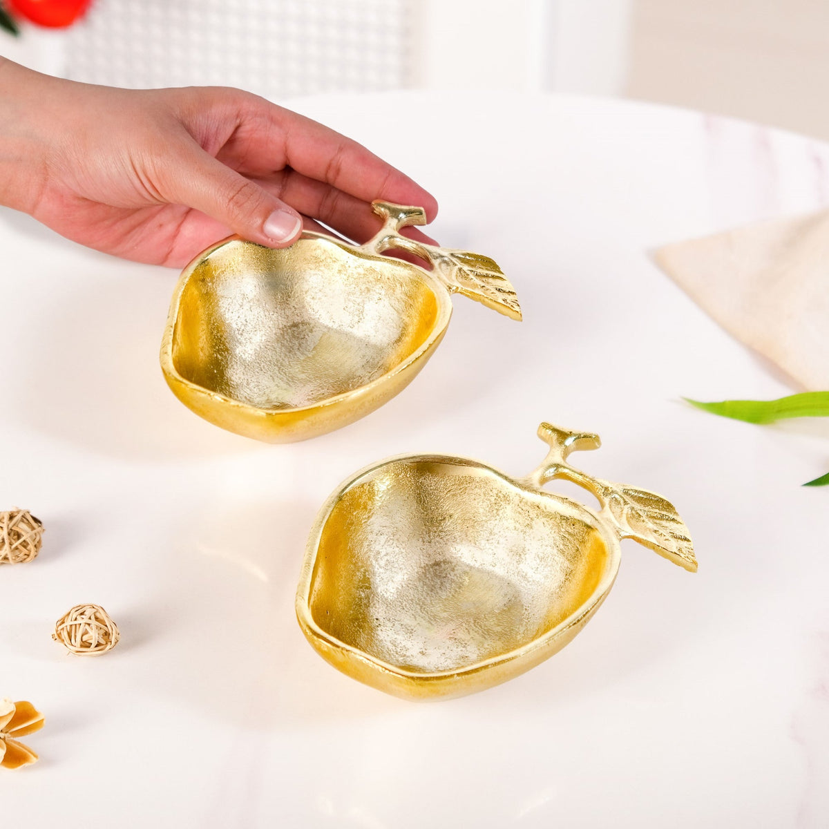 Golden Apple Trinket Bowl Set Of 2 Nestasia