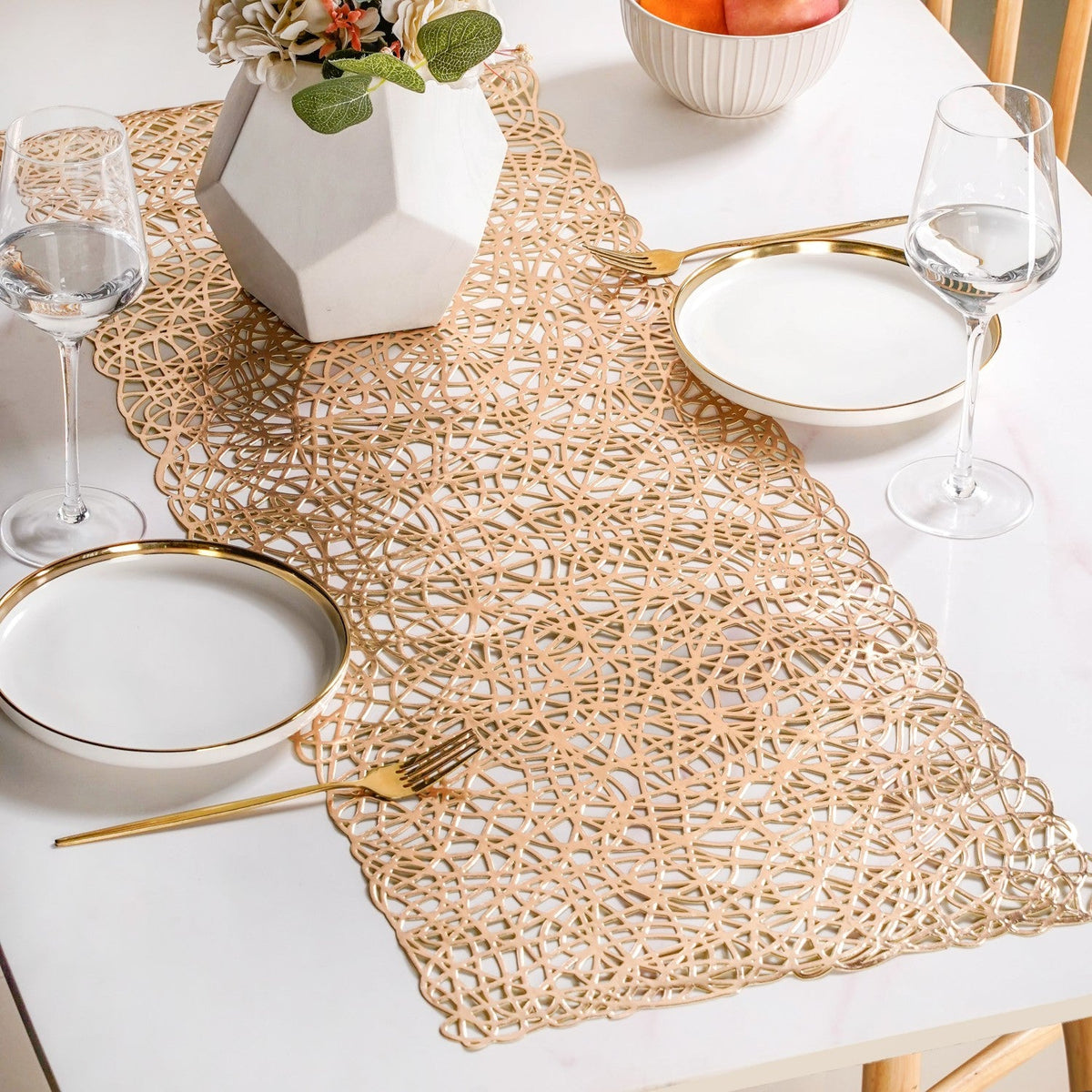 Laser Cut Style Table Runner Gold 90x35cm Nestasia