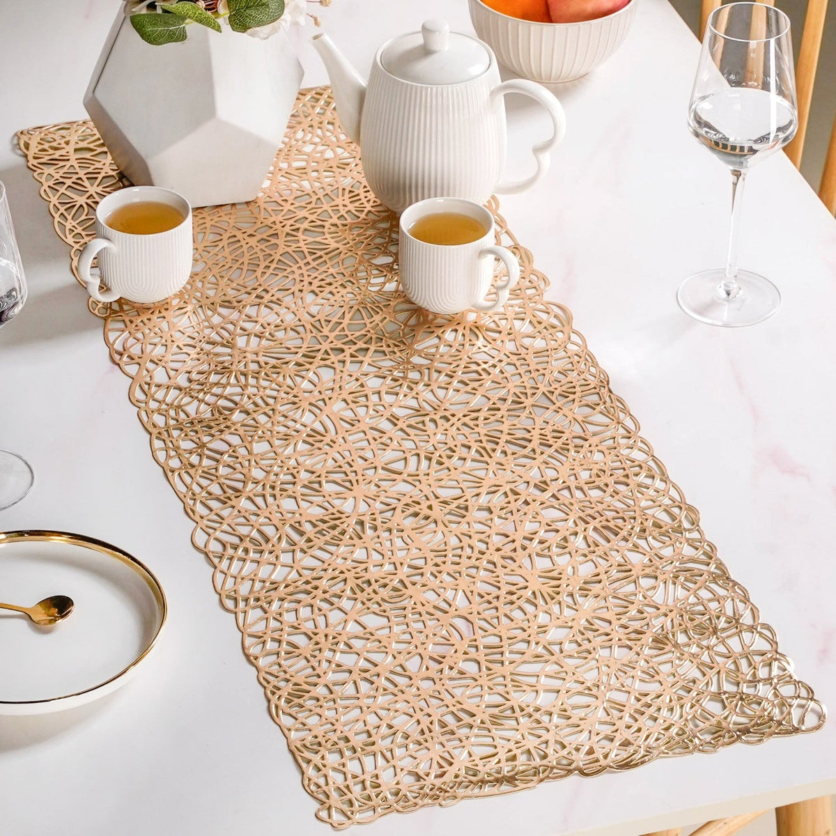 Laser Cut Style Table Runner Gold 90x35cm Nestasia