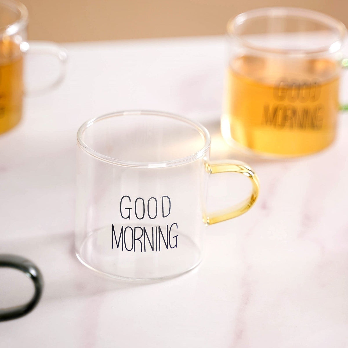 Good Morning Assorted Multicolour Handle Tea Cups Set Of 6 130ml Nestasia