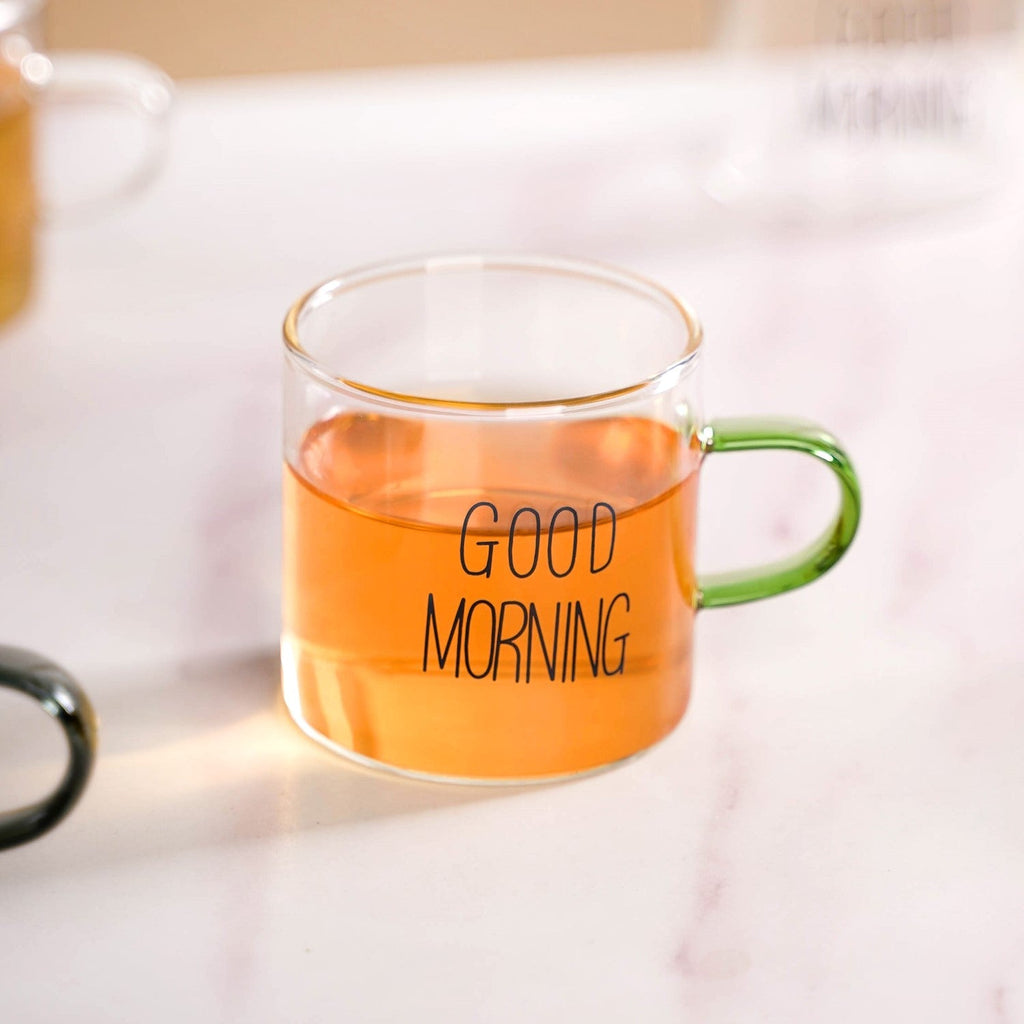 Good Morning Assorted Multicolour Handle Tea Cups Set Of 6 130ml Nestasia
