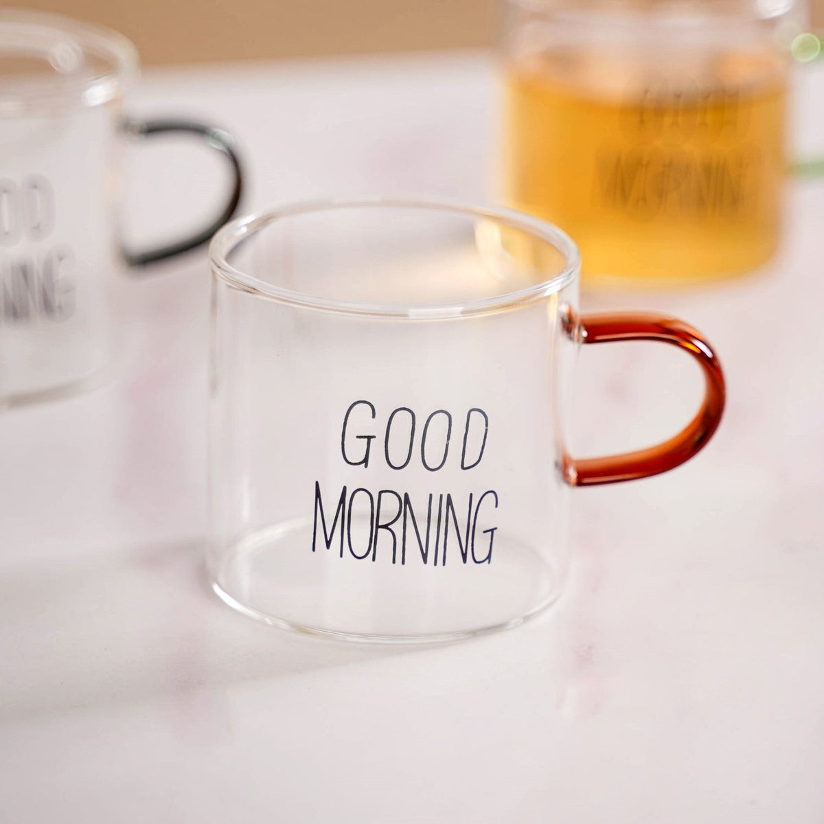 Good Morning Assorted Multicolour Handle Tea Cups Set Of 6 130ml Nestasia