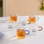 Good Morning Assorted Multicolour Handle Tea Cups Set Of 6 130ml Nestasia