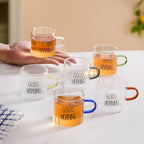 Good Morning Assorted Multicolour Handle Tea Cups Set Of 6 130ml Nestasia