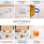 Good Morning Assorted Multicolour Handle Tea Cups Set Of 6 130ml Nestasia
