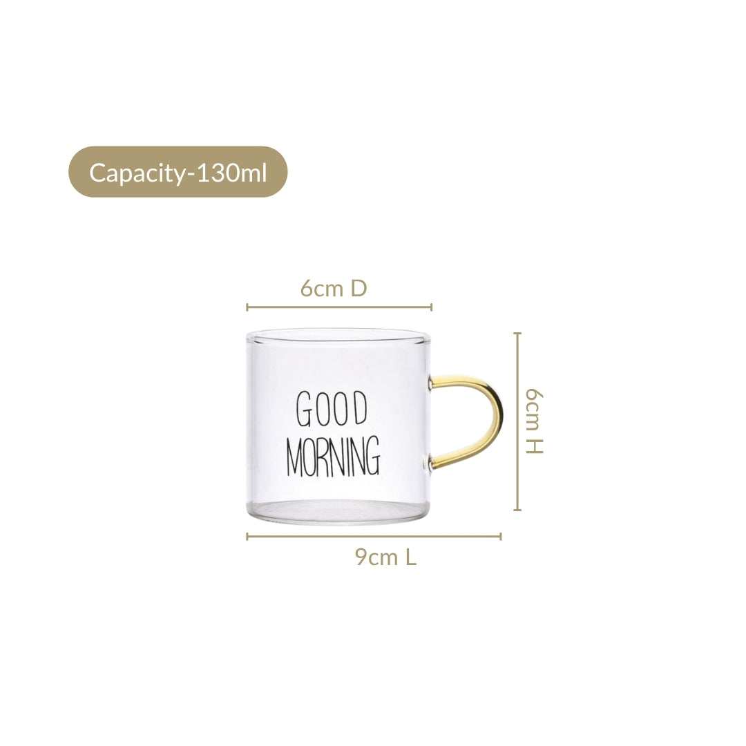 Good Morning Assorted Multicolour Handle Tea Cups Set Of 6 130ml Nestasia