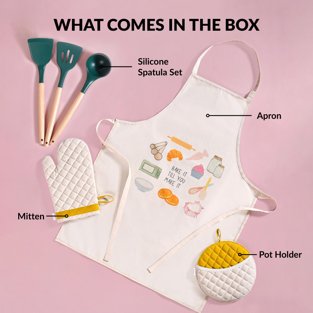 Gourmet Kitchen Gift Hamper With Apron Trivet Mitten And Spatula Nestasia