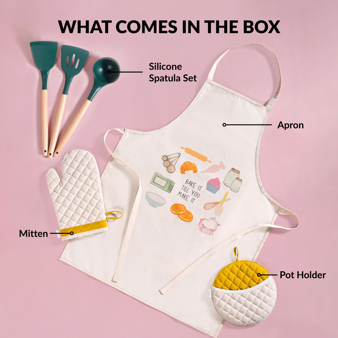 Gourmet Kitchen Gift Hamper With Apron Trivet Mitten And Spatula Nestasia