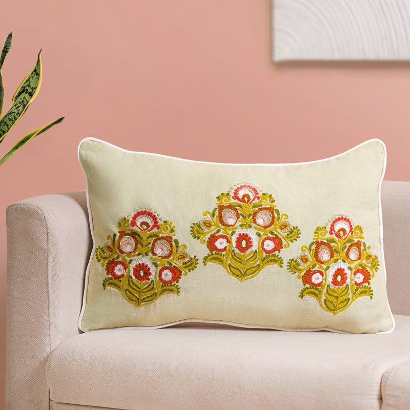 Motif Cotton Canvas Embroidered Cushion Cover 50x30cm Nestasia