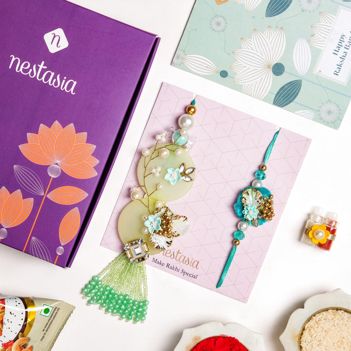 Graceful Green Rakhi Lumba Gift Set Nestasia
