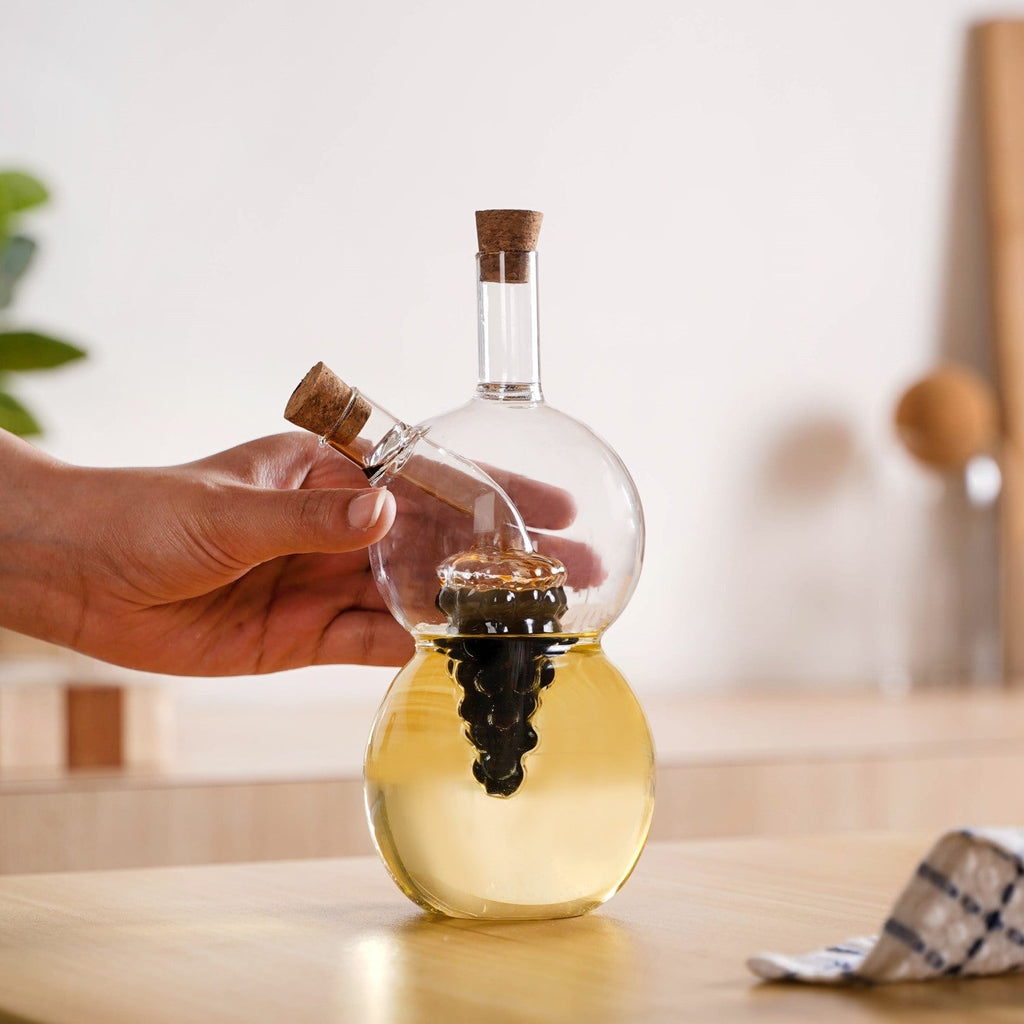 Grape Sculpture Glass Cruet For Olive Oil With Italian Seasoning Nestasia