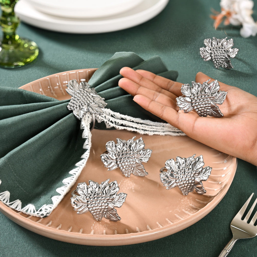 Grapes Pure Brass Napkin Ring Of 6 Silver Nestasia