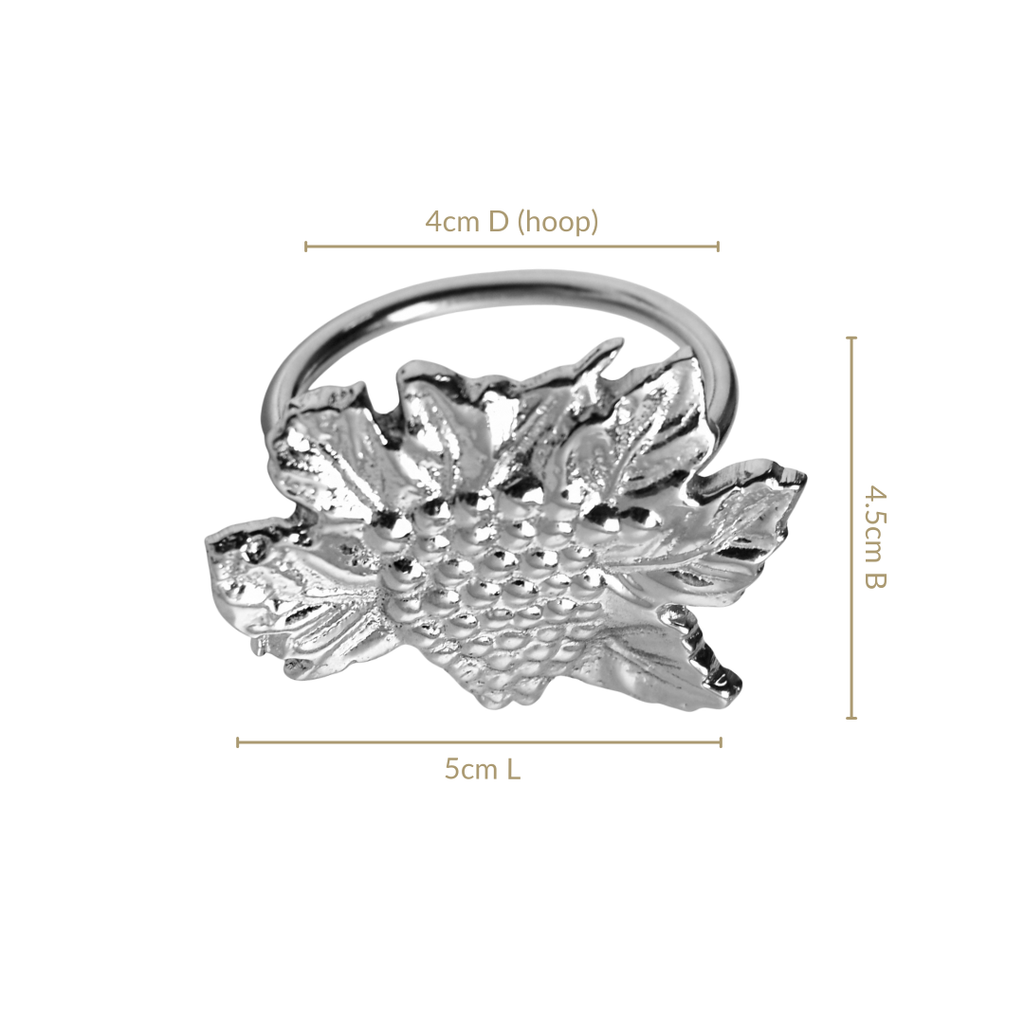 Grapes Pure Brass Napkin Ring Of 6 Silver Nestasia