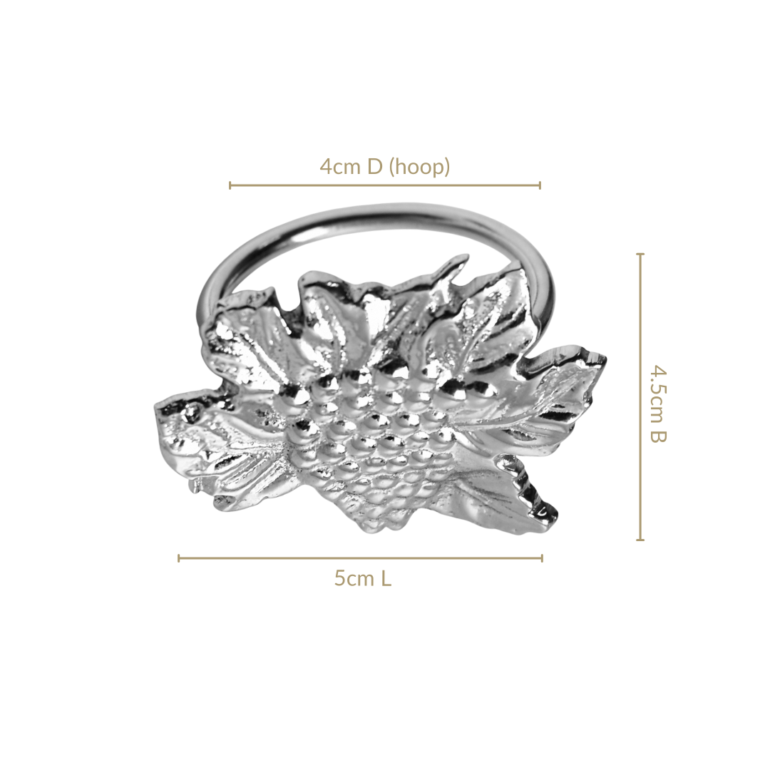 Grapes Pure Brass Napkin Ring Of 6 Silver Nestasia