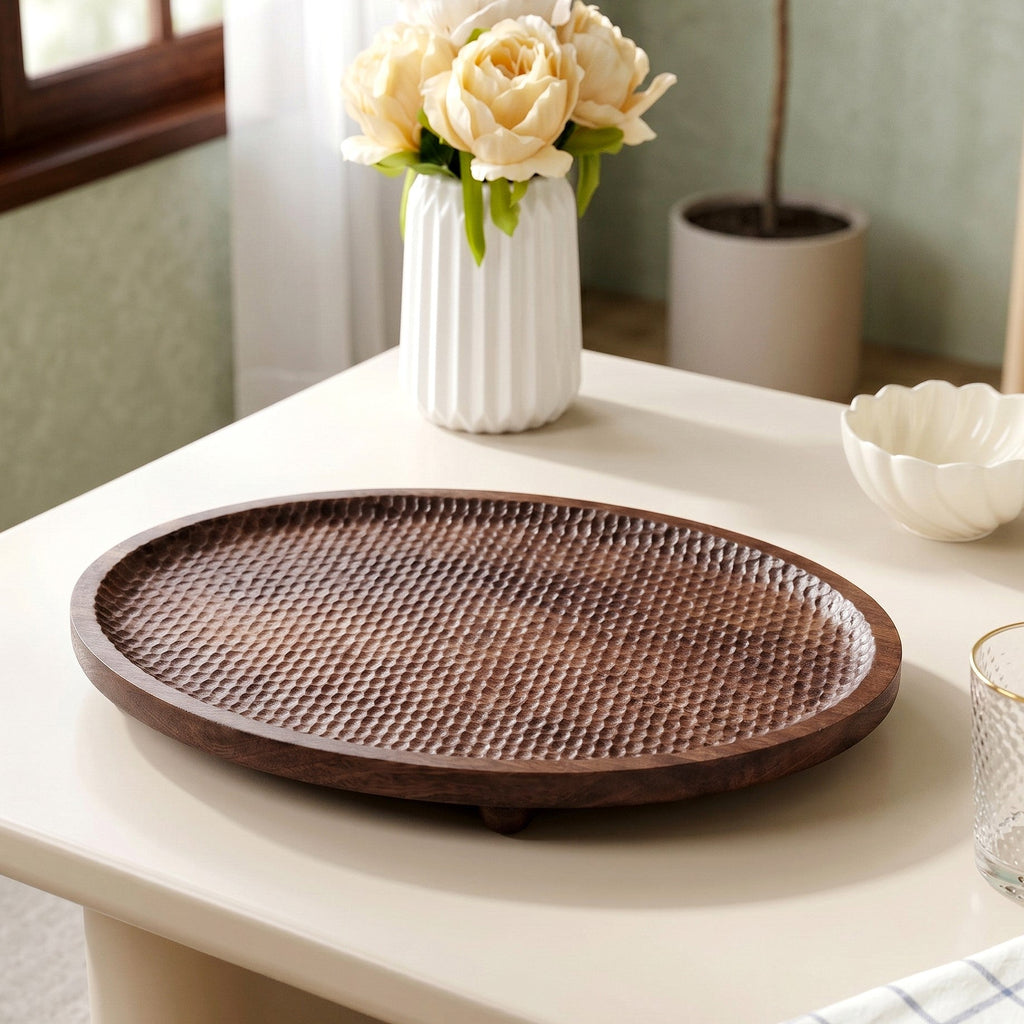 Mango Wood Carved Nero Platter Oval 25x14cm Nestasia