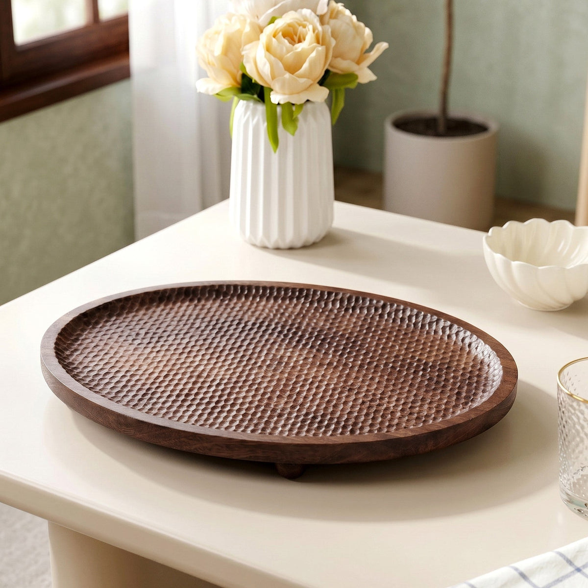 Mango Wood Carved Nero Platter Oval 25x14cm Nestasia