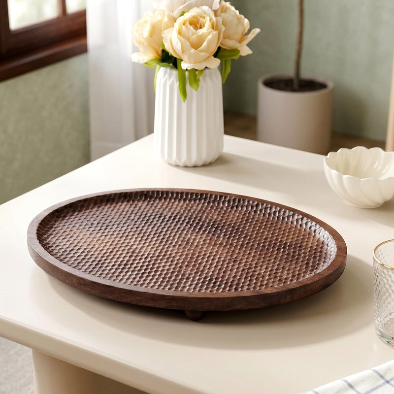 Mango Wood Carved Nero Platter Oval 25x14cm Nestasia
