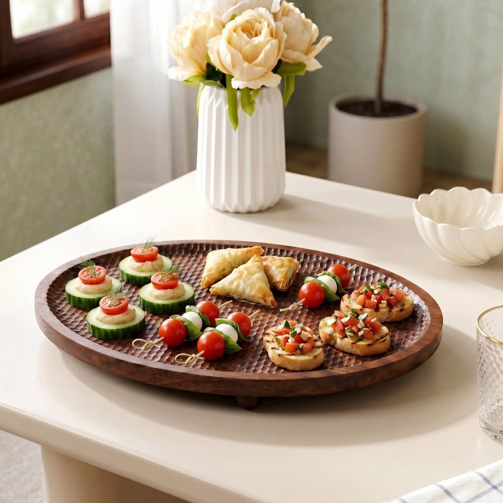 Mango Wood Carved Nero Platter Oval 25x14cm Nestasia