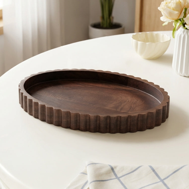 Scallop Rim Nero Platter Oval 35x25cm Nestasia