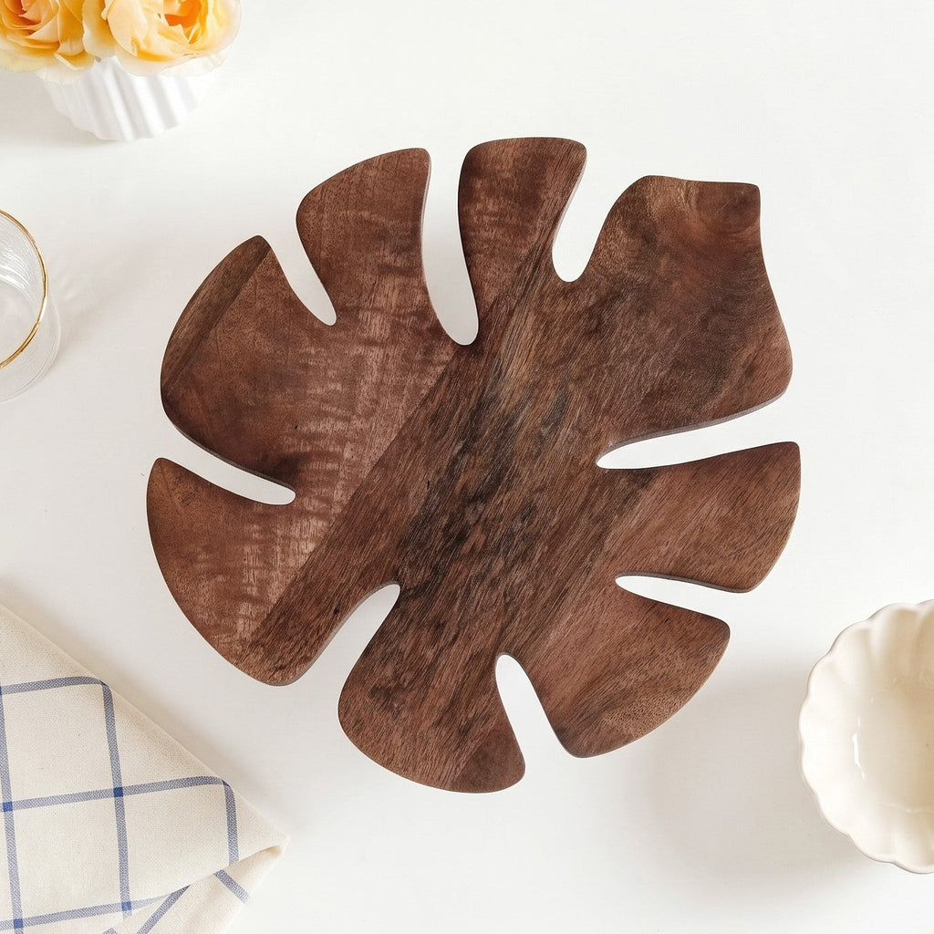 Nero Monstera Leaf Mango Wood Riser Nestasia