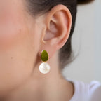 Green And Gold Pearl Earrings Nestasia