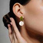 Green And Gold Pearl Earrings Nestasia