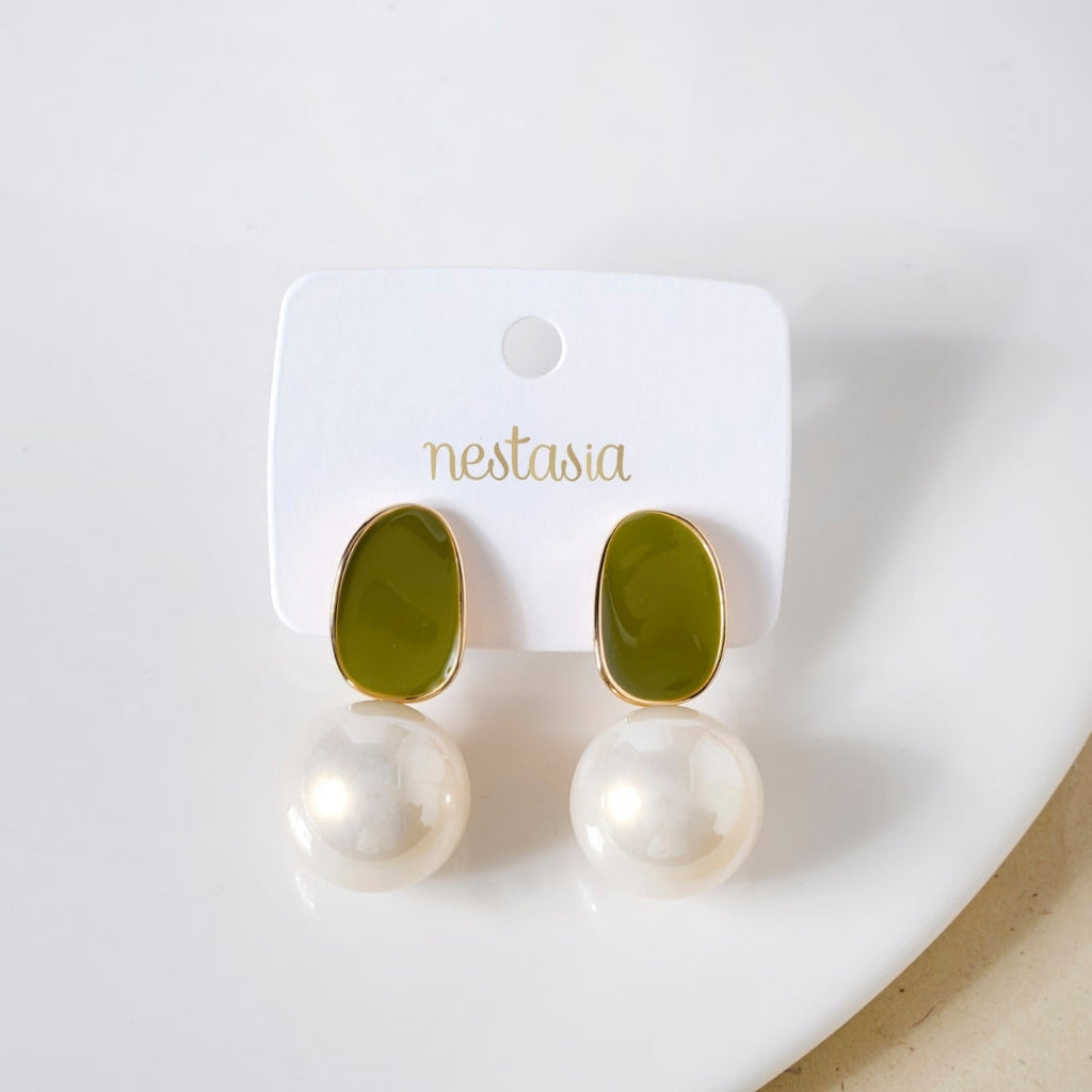 Green And Gold Pearl Earrings Nestasia