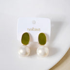 Green And Gold Pearl Earrings Nestasia