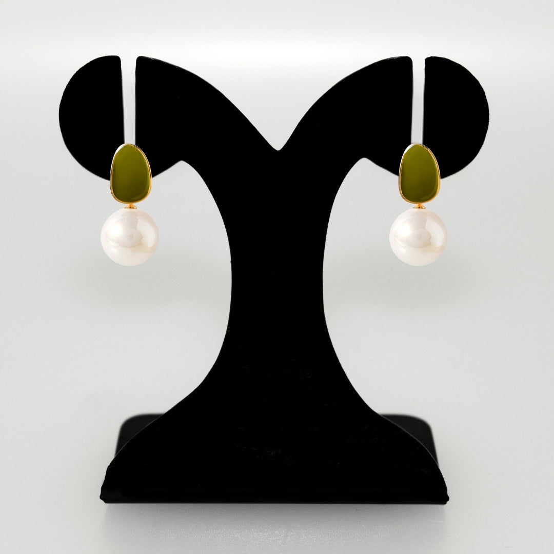 Green And Gold Pearl Earrings Nestasia