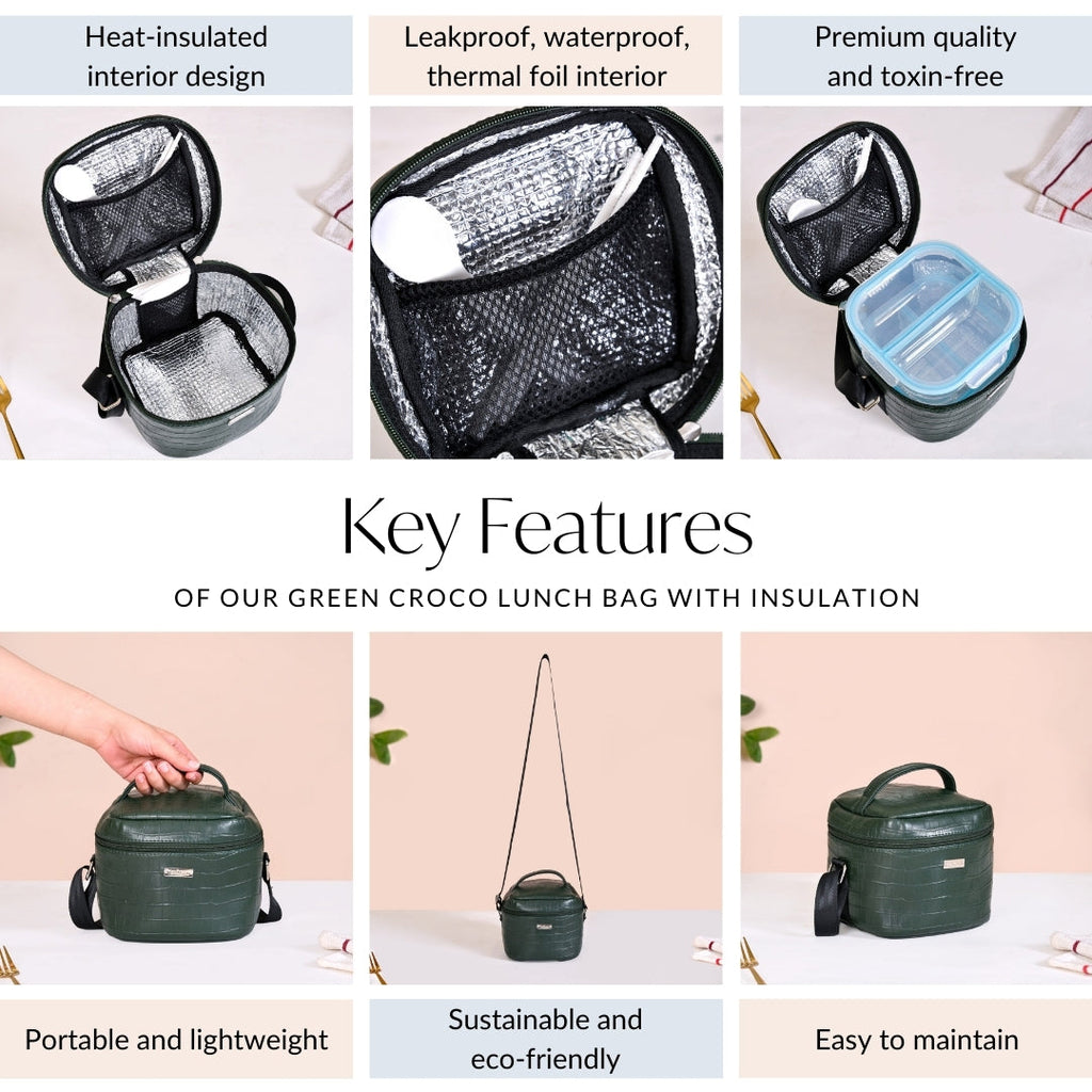 Green Croco Lunch Bag With Insulation Nestasia